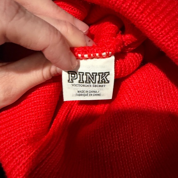 PINK Victoria's Secret Red Beanie with Dog Motif - Picture 2 of 3